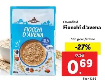 Lidl Crownfield Fiocchi d'avena 500 g confezione offerta