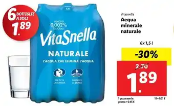 Lidl Vitasnella Acqua minerale naturale 6 x 1,5 l offerta