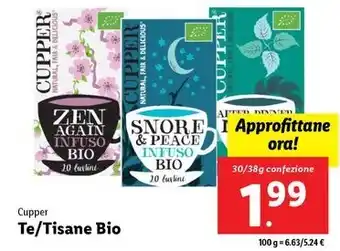 Lidl Cupper Te/Tisane Bio 30/38g confezione offerta