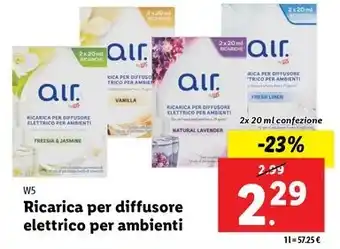 Lidl W5 Ricarica per diffusore elettrico per ambienti 2x 20 ml confezione offerta