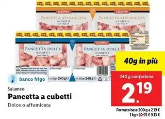Lidl Salumeo Pancetta a cubetti 240 g confezione offerta
