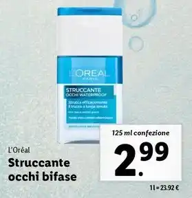 Lidl L'Oréal Struccante occhi bifase 125 ml confezione offerta