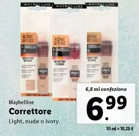 Lidl Maybelline Correttore Light, nude o ivory 6,8 ml confezione offerta