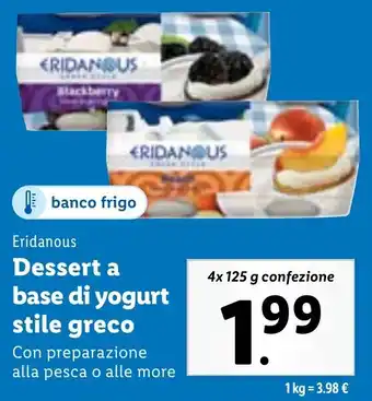 Lidl Eridanous Dessert a base di yogurt stile greco 4x 125 g confezione offerta