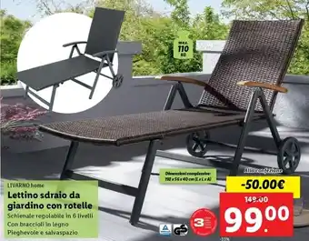 Lidl LIVARNO home Lettino sdraio da giardino con rotelle offerta