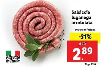 Lidl Salsiccia luganega arrotolata 500 g confezione offerta