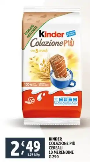 Deco Supermercati KINDER COLAZIONE PIÙ CEREALI 10 MERENDINE G290 offerta