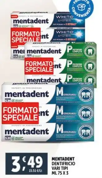 Deco Supermercati MENTADENT DENTIFRICIO VARI TIPI ML 75 X 3 offerta