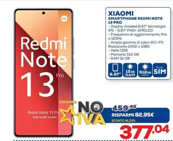 Euronics XIAOMI SMARTPHONE REDMI NOTE 13 PRO offerta