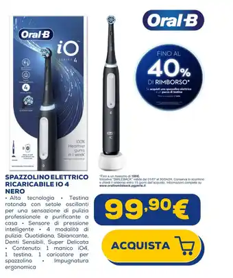Euronics Oral-B SPAZZOLINO ELETTRICO RICARICABILE IO 4 NERO offerta