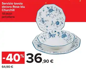 Carrefour Servizio tavola decoro Rose blu Churchill 18 pezzi offerta