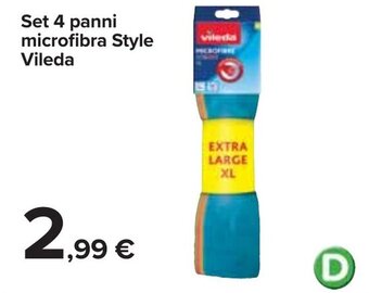 Carrefour Vileda Set 4 panni microfibra Style offerta