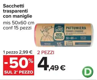Carrefour Sacchetti trasparenti con maniglie 50x60cm 15 pezzi offerta