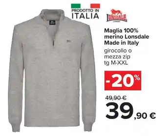 Carrefour Maglia 100% merino Lonsdale Made in Italy M-XXL offerta