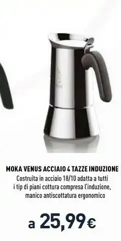 Bialetti Moka Venus Acciaio 4 Tazze Induzione