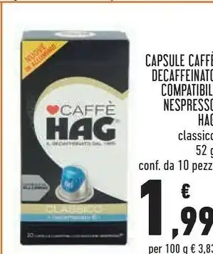 Conad Hag Capsule Caffe Decaffeinato Compatibili Nespresso Classico offerta