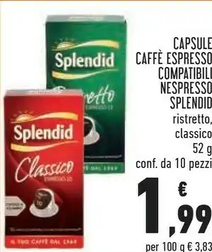 Conad Splendid Capsule Caffe Espresso Classico/ Ristretto Compatibili Nespresso offerta