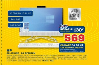 Euronics 24 -df0002ns 60,5 cm (23.8") 1920 x 1080 pixel intel® core™ i5 di decima generazione 8 gb ddr4-sdram 512 gb ssd wi-fi 5 (802. offerta