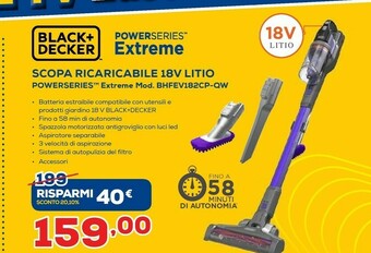 Euronics Black & decker scopa ricaricabile 18v litio offerta