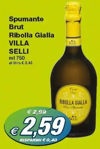 Prix Quality Villa Selli Spumante Brut Ribolla Gialla 750ml offerta