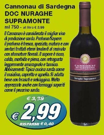 Prix Quality Nuraghe Supramonte Cannonau di Sardegna DOC 750ml offerta