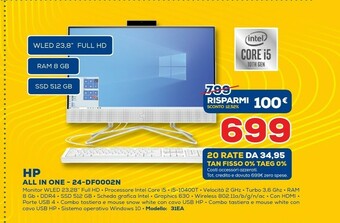 Euronics 24 -df0002ns 60,5 cm (23.8") 1920 x 1080 pixel intel® core™ i5 di decima generazione 8 gb ddr4-sdram 512 gb ssd wi-fi 5 (802. offerta