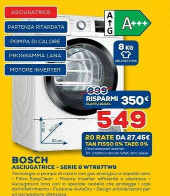 Euronics Serie 6 wtr87tw8it asciugatrice libera installazione caricamento frontale bianco 8 kg a+++ offerta