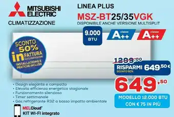 Euronics Mitsubishi electric climatizzazione msz-bt25/35vgk offerta