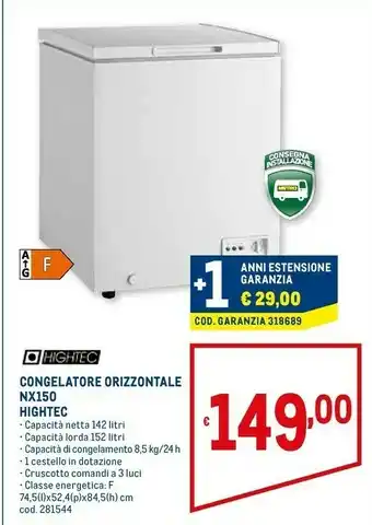 Metro Hightec congelatore orizzontale nx150 offerta
