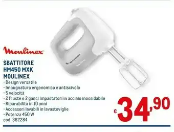 Metro Hm450 prepmix, sbattitore elettrico, potenza di 450 w, 5 velocità regolabili e un pulsante turbo offerta