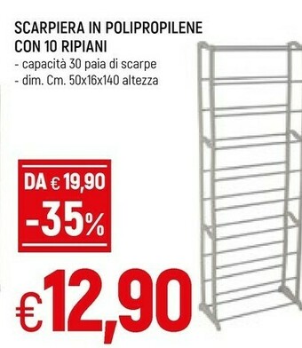 Scarpiera in polipropilene con 10 ripiani