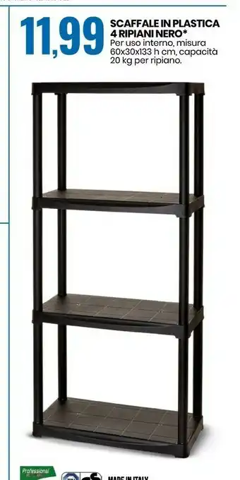 Eurospin Scaffale in plastica 4 ripiani nero offerta