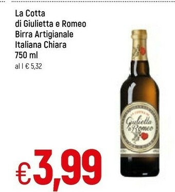 La cotta di giulietta e romeo birra artigianale italiana chiara 750 ml