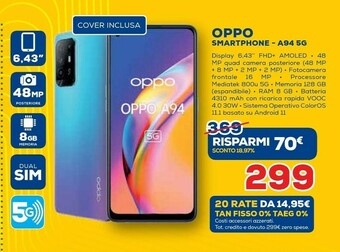 Euronics A94 16,3 cm (6.43") coloros 11.1 4g usb tipo-c 8 gb 128 gb 4310 mah nero offerta