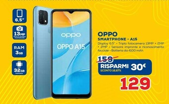 Euronics A15 smartphone, 179g, display 6.52" hd+ lcd, 3 fotocamere 13mp, ram 3gb + rom 32gb espandibile, batteria 4230mah, ricarica ra offerta