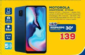 Euronics Moto e7 plus 16,5 cm (6.5") 4 gb 64 gb doppia sim 4g micro-usb blu android 10.0 5000 mah offerta