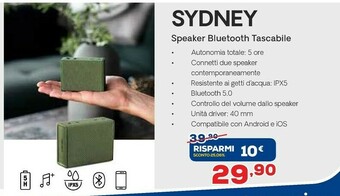 Euronics Sydney speaker bluetooth tascabile offerta