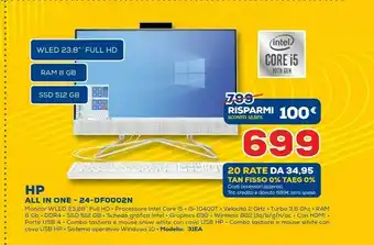 Euronics 24 -df0002ns 60,5 cm (23.8") 1920 x 1080 pixel intel® core™ i5 di decima generazione 8 gb ddr4-sdram 512 gb ssd wi-fi 5 (802. offerta