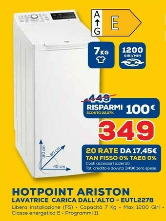 Euronics Eu tl 227b it/n lavatrice caricamento dall'alto 7 kg 1200 giri/min e bianco offerta