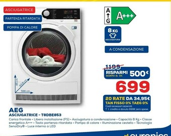 Euronics T8 dbe 853 libera installazione caricamento frontale bianco 8 kg a+++ offerta