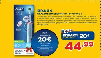 Euronics Braun spazzolino elettrico pro3700c offerta