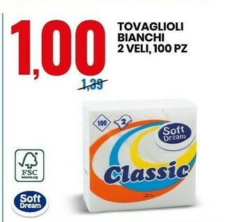 Eurospin Tovaglioli bianchi 2 veli offerta