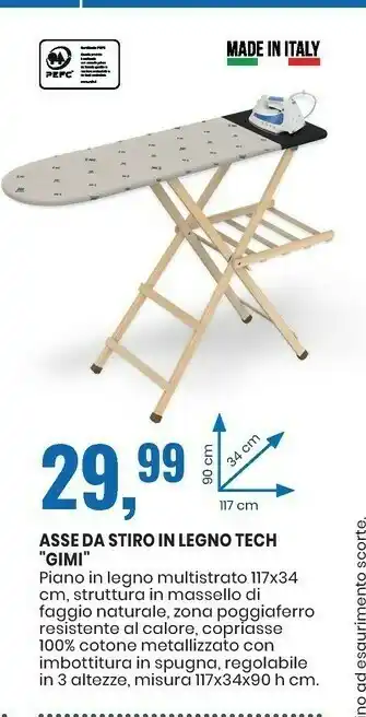 Eurospin Asse da stiro in legno tech offerta