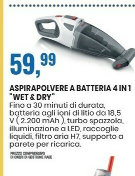 Aspirapolvere a batteria 4 in 1 wet & dry