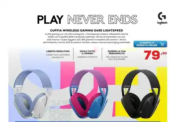 Euronics Cuffia wireless gaming g435 lightspeed offerta
