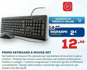 Euronics Primo keyboard & mouse set offerta
