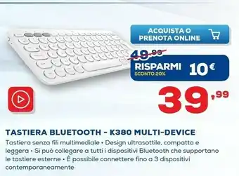 Euronics K380 multi-device tastiera bluetooth bianco offerta