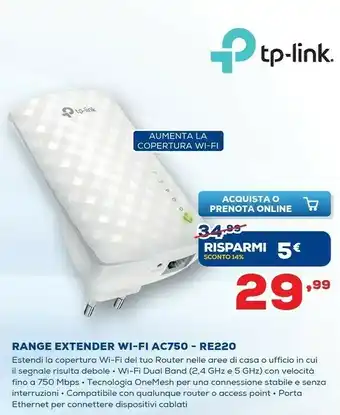 Euronics Range extender wi-fi ac750 - re220 offerta