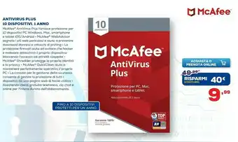 Mcafee antivirus plus 10 licenza/e 1 anno/i