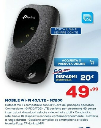 Euronics Tp-link m7200 apparecchiature di rete wireless cellulare offerta